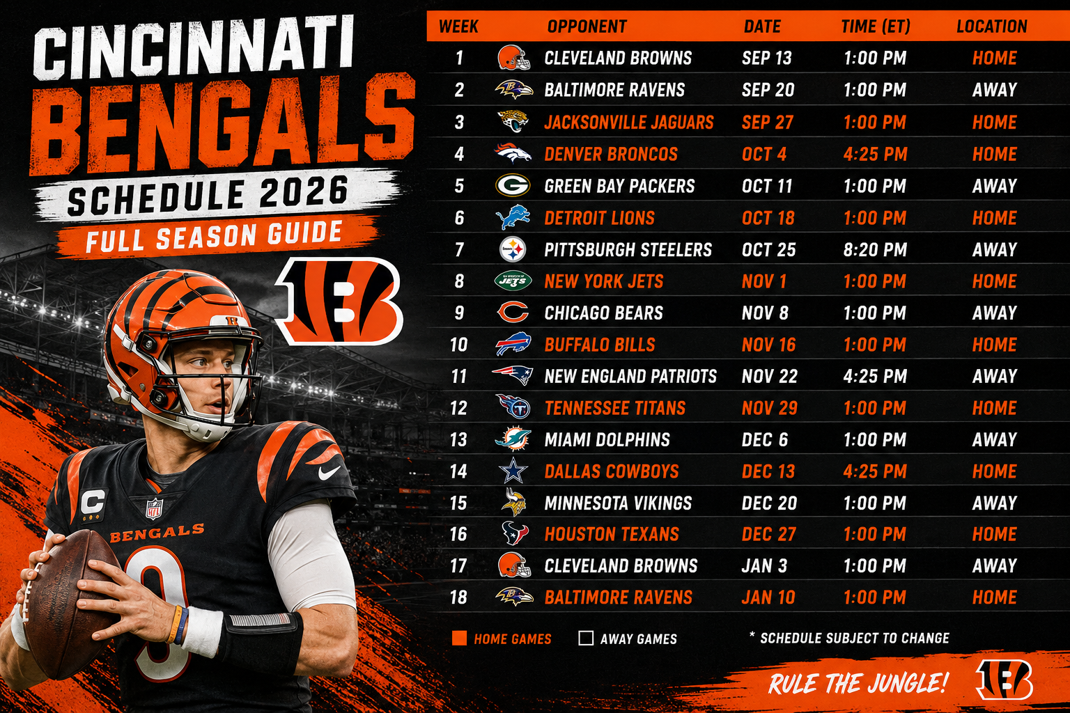 Cincinnati Bengals Schedule 2026: Full Season Guide